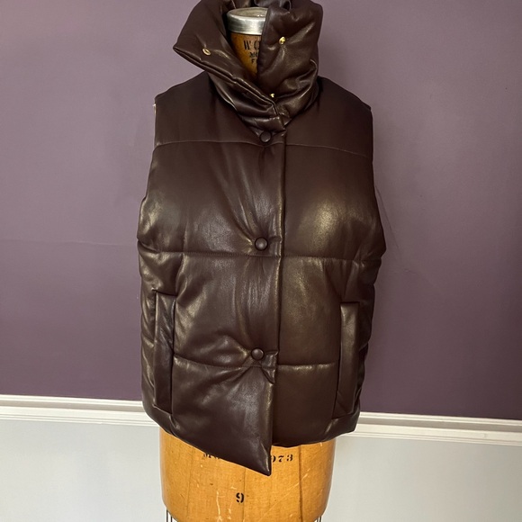 Nanushka Vegan Leather Modern Puffer Vest in AubergineFeels like BUTTAH! - Picture 3 of 12